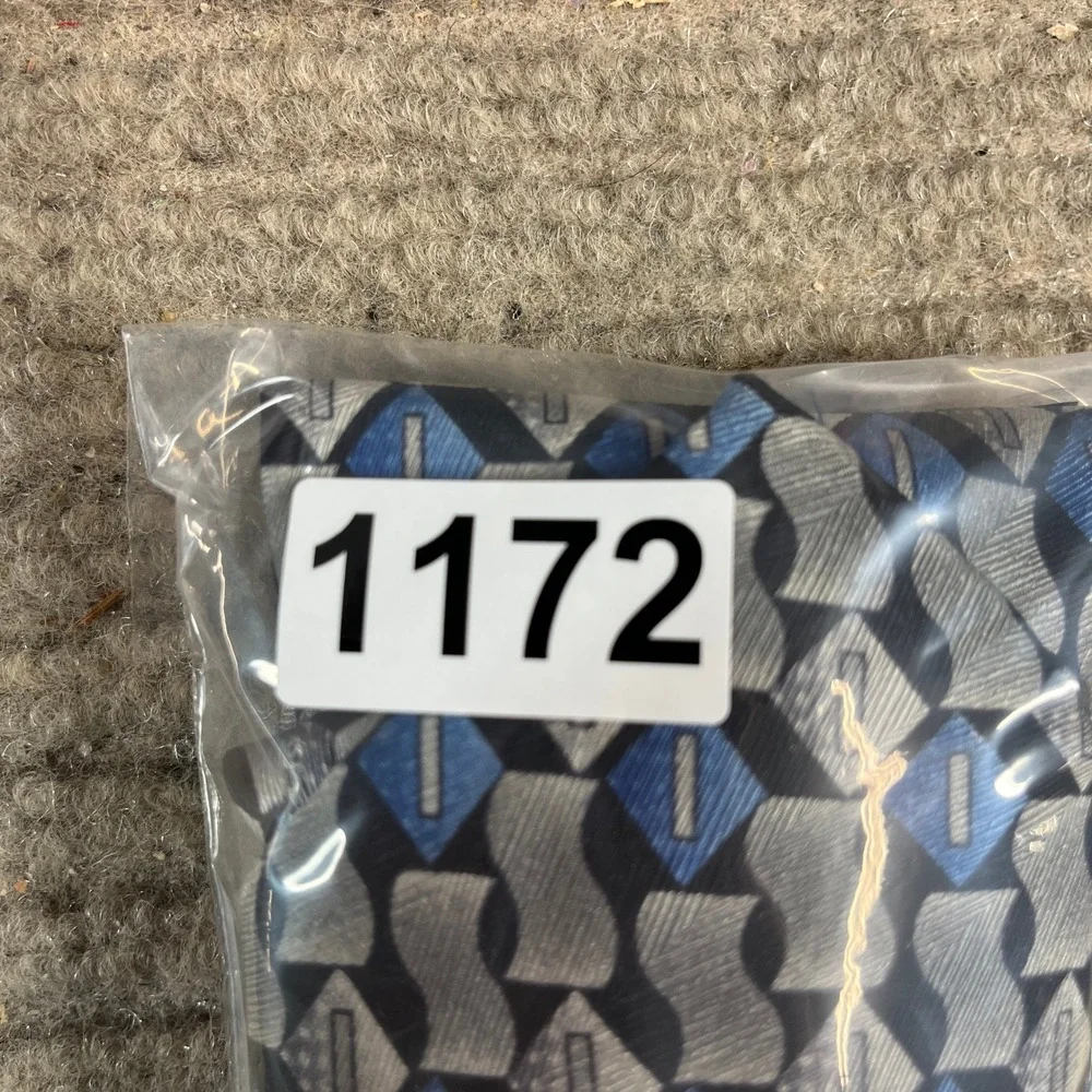 Carlos Devenezia Mens Silk Tie Blue Grey Black Geometric Handmade 60x4